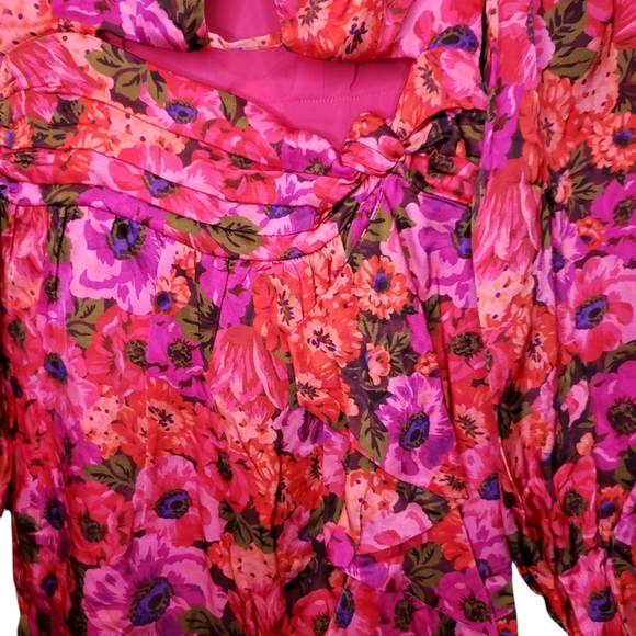 For Love And Lemons Lauren Long Sleeve Floral Red Pink Mini Dress XXS NWT - Picture 3 of 5